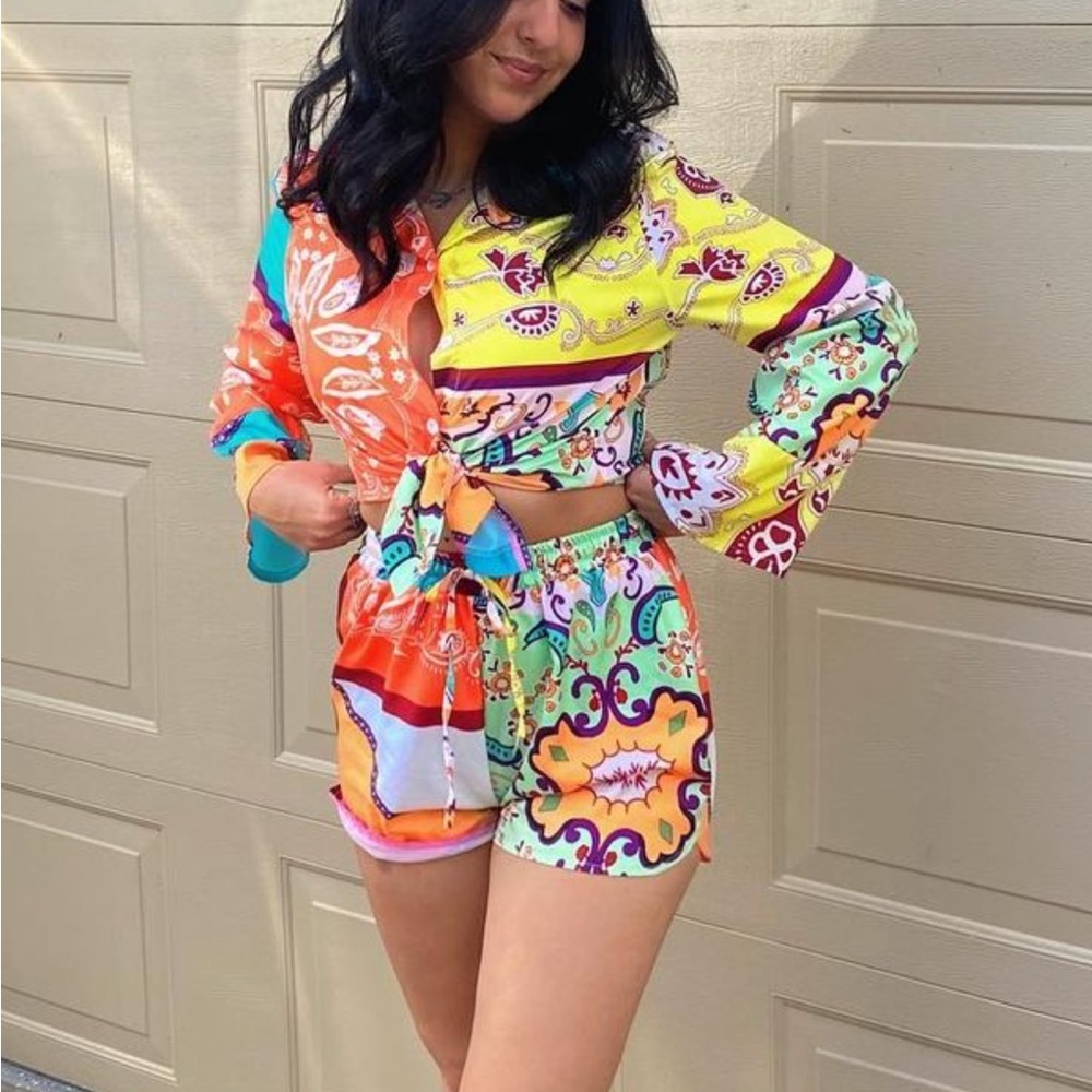 Colorful paisley patch 2 piece set